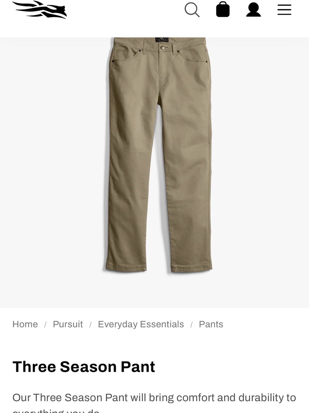 Men's Sitka Three Season Pants 34Sx30 in Buckskin color * New with tags